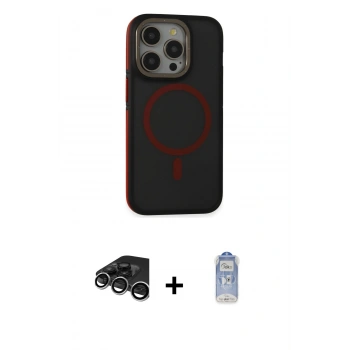 MARSİLYAN™- iPhone 15 Pro Max Kılıf Ahenk Form Serisi - Siyah Joko Magic 5D Cam + Raze Metal Kamera Lens - GS