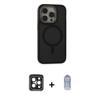 MARSİLYAN™- iPhone 15 Pro Max Kılıf Ahenk Form Serisi - Siyah Joko Magic 5D Cam + PVD Metal Kamera Lens - SH