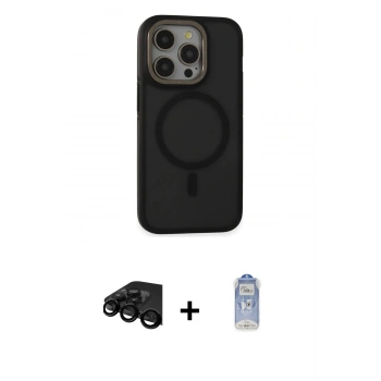 MARSİLYAN™- iPhone 15 Pro Max Kılıf Ahenk Form Serisi - Siyah Joko Magic 5D Cam + Raze Metal Kamera Lens - SH