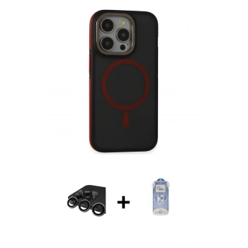 MARSİLYAN™- iPhone 15 Pro Max Kılıf Ahenk Form Serisi - Siyah Joko Magic 5D Cam + Raze Metal Kamera Lens - TMGI
