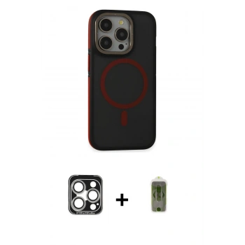 MARSİLYAN™- iPhone 15 Pro Max Kılıf Ahenk Form Serisi - Siyah Joko Magic 5D Hayalet Cam + PVD Metal Kamera Lens - GS