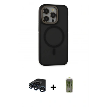 MARSİLYAN™- iPhone 15 Pro Max Kılıf Ahenk Form Serisi - Siyah Joko Magic 5D Hayalet Cam + Raze Metal Kamera Lens - LT