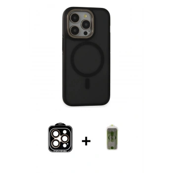 MARSİLYAN™- iPhone 15 Pro Max Kılıf Ahenk Form Serisi - Siyah Joko Magic 5D Hayalet Cam + PVD Metal Kamera Lens - TU