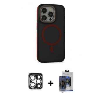 MARSİLYAN™- iPhone 15 Pro Max Kılıf Ahenk Form Serisi - Siyah Vanessa Magic Cam + PVD Metal Kamera Lens - GS