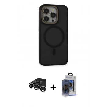MARSİLYAN™- iPhone 15 Pro Max Kılıf Ahenk Form Serisi - Siyah Vanessa Magic Cam + Raze Metal Kamera Lens - GS