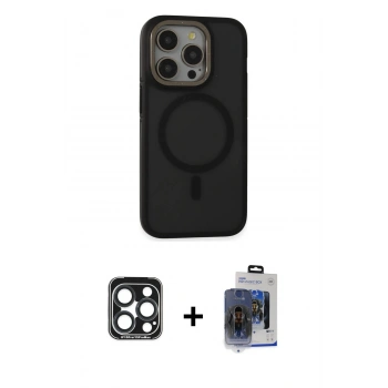MARSİLYAN™- iPhone 15 Pro Max Kılıf Ahenk Form Serisi - Siyah Vanessa Magic Cam + PVD Metal Kamera Lens - LT