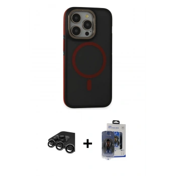 MARSİLYAN™- iPhone 15 Pro Max Kılıf Ahenk Form Serisi - Siyah Vanessa Magic Cam + Raze Metal Kamera Lens - TMGI