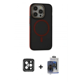MARSİLYAN™- iPhone 15 Pro Max Kılıf Ahenk Form Serisi - Siyah Vanessa Magic Cam + PVD Metal Kamera Lens - SH