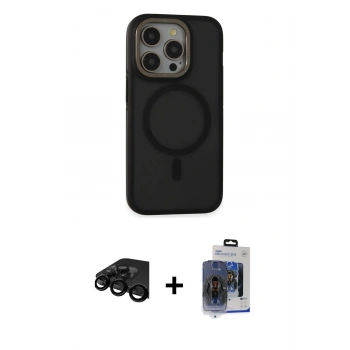 MARSİLYAN™- iPhone 15 Pro Max Kılıf Ahenk Form Serisi - Siyah Vanessa Magic Cam + Raze Metal Kamera Lens - SH