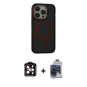 MARSİLYAN™- iPhone 15 Pro Max Kılıf Ahenk Form Serisi - Siyah Vanessa Magic Cam + PVD Metal Kamera Lens - TU