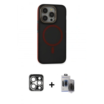 MARSİLYAN™- iPhone 15 Pro Max Kılıf Ahenk Form Serisi - Siyah Vanessa Magic Hayalet Cam + PVD Metal Kamera Lens - GS