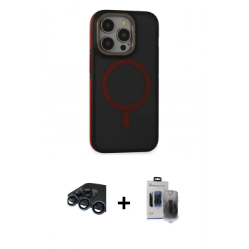 MARSİLYAN™- iPhone 15 Pro Max Kılıf Ahenk Form Serisi - Siyah Vanessa Magic Hayalet Cam + Raze Metal Kamera Lens - LT