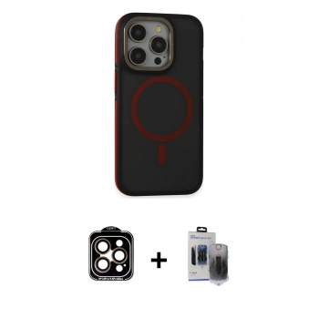 MARSİLYAN™- iPhone 15 Pro Max Kılıf Ahenk Form Serisi - Siyah Vanessa Magic Hayalet Cam + PVD Metal Kamera Lens - TU