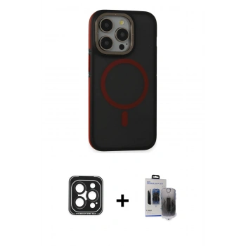 MARSİLYAN™- iPhone 15 Pro Max Kılıf Ahenk Form Serisi - Siyah Vanessa Magic Hayalet Cam + PVD Metal Kamera Lens - SH