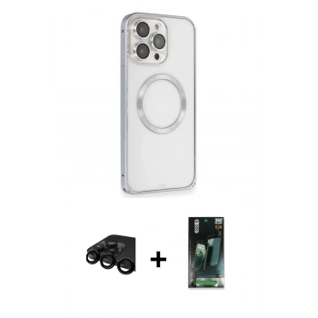 MARSİLYAN™- iPhone 15 Pro Max Kılıf Ahenk Işık Serisi - Şeffaf 360 Full Body Arka Koruyucu + Raze Metal Kamera Lens - SH