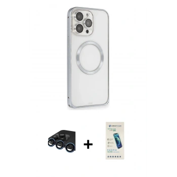 MARSİLYAN™- iPhone 15 Pro Max Kılıf Ahenk Işık Serisi - Şeffaf Pasifik Cam Ekran Koruyucu + Raze Metal Kamera Lens - LT