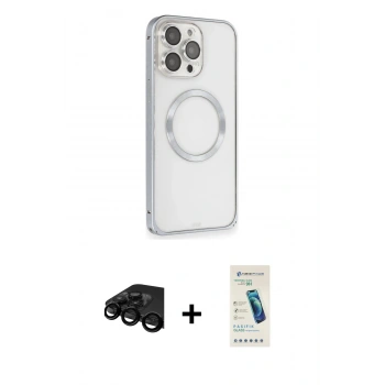 MARSİLYAN™- iPhone 15 Pro Max Kılıf Ahenk Işık Serisi - Şeffaf Pasifik Cam Ekran Koruyucu + Raze Metal Kamera Lens - SH