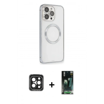MARSİLYAN™- iPhone 15 Pro Max Kılıf Ahenk Işık Serisi - Siyah 360 Mat Full Body Arka Koruyucu + PVD Metal Kamera Lens - SH