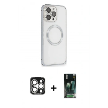 MARSİLYAN™- iPhone 15 Pro Max Kılıf Ahenk Işık Serisi - Siyah 360 Mat Full Body Arka Koruyucu + PVD Metal Kamera Lens - GS