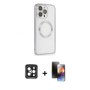 MARSİLYAN™- iPhone 15 Pro Max Kılıf Ahenk Işık Serisi - Siyah 3D Antistatik Mat Seramik Nano Ekran Koruyucu + PVD Metal Kamera Lens - SH