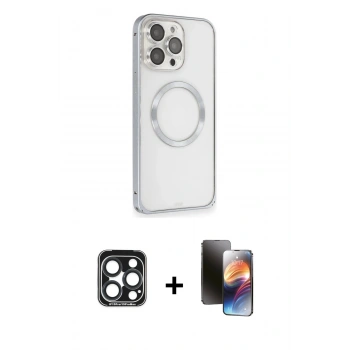 MARSİLYAN™- iPhone 15 Pro Max Kılıf Ahenk Işık Serisi - Siyah 3D Antistatik Mat Seramik Nano Ekran Koruyucu + PVD Metal Kamera Lens - LT