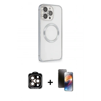 MARSİLYAN™- iPhone 15 Pro Max Kılıf Ahenk Işık Serisi - Siyah 3D Antistatik Mat Seramik Nano Ekran Koruyucu + PVD Metal Kamera Lens - TU