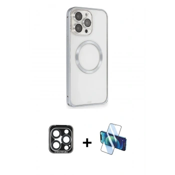 MARSİLYAN™- iPhone 15 Pro Max Kılıf Ahenk Işık Serisi - Siyah 3D Antistatik Seramik Nano Ekran Koruyucu + PVD Metal Kamera Lens - LT