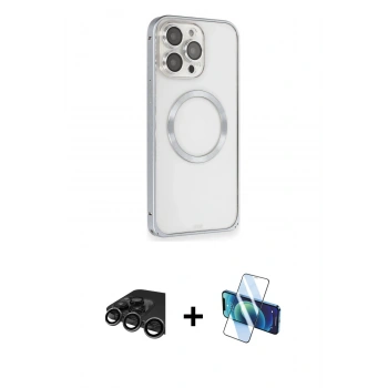 MARSİLYAN™- iPhone 15 Pro Max Kılıf Ahenk Işık Serisi - Siyah 3D Antistatik Seramik Nano Ekran Koruyucu + Raze Metal Kamera Lens - TMGI