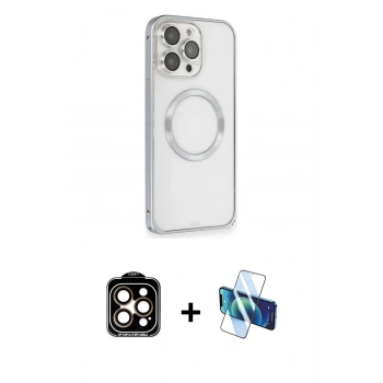 MARSİLYAN™- iPhone 15 Pro Max Kılıf Ahenk Işık Serisi - Siyah 3D Antistatik Seramik Nano Ekran Koruyucu + PVD Metal Kamera Lens - TU