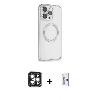 MARSİLYAN™- iPhone 15 Pro Max Kılıf Ahenk Işık Serisi - Siyah Bilvis 0.18mm Plus Cam Ekran Koruyucu + PVD Metal Kamera Lens - GI