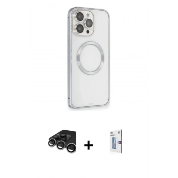 MARSİLYAN™- iPhone 15 Pro Max Kılıf Ahenk Işık Serisi - Siyah Bilvis 0.18mm Plus Cam Ekran Koruyucu + Raze Metal Kamera Lens - GS