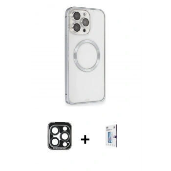 MARSİLYAN™- iPhone 15 Pro Max Kılıf Ahenk Işık Serisi - Siyah Bilvis 0.18mm Plus Cam Ekran Koruyucu + PVD Metal Kamera Lens - LT