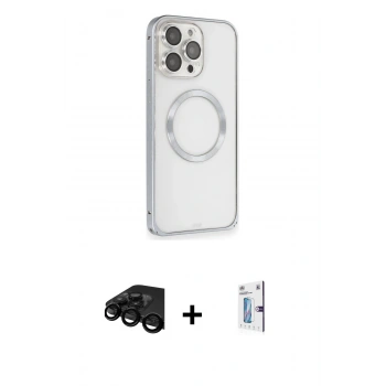 MARSİLYAN™- iPhone 15 Pro Max Kılıf Ahenk Işık Serisi - Siyah Bilvis 0.18mm Plus Cam Ekran Koruyucu + Raze Metal Kamera Lens - SH
