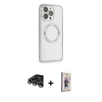 MARSİLYAN™- iPhone 15 Pro Max Kılıf Ahenk Işık Serisi - Siyah Bilvis 3D Cam Ekran Koruyucu + Raze Metal Kamera Lens - GS