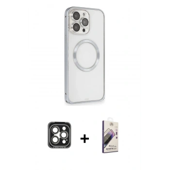 MARSİLYAN™- iPhone 15 Pro Max Kılıf Ahenk Işık Serisi - Siyah Bilvis 3D Mat Cam Ekran Koruyucu + PVD Metal Kamera Lens - GI