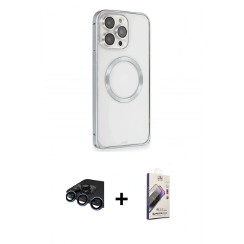 MARSİLYAN™- iPhone 15 Pro Max Kılıf Ahenk Işık Serisi - Siyah Bilvis 3D Mat Cam Ekran Koruyucu + Raze Metal Kamera Lens - LT