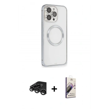 MARSİLYAN™- iPhone 15 Pro Max Kılıf Ahenk Işık Serisi - Siyah Bilvis 3D Mat Cam Ekran Koruyucu + Raze Metal Kamera Lens - TMGI