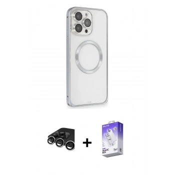 MARSİLYAN™- iPhone 15 Pro Max Kılıf Ahenk Işık Serisi - Siyah Bilvis 5in1 3D Magic Cam Ekran Koruyucu + Raze Metal Kamera Lens - GS