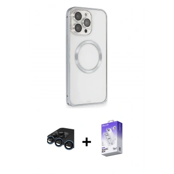 MARSİLYAN™- iPhone 15 Pro Max Kılıf Ahenk Işık Serisi - Siyah Bilvis 5in1 3D Magic Cam Ekran Koruyucu + Raze Metal Kamera Lens - LT