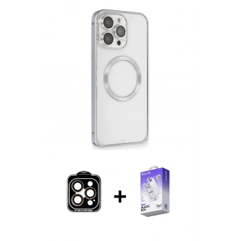 MARSİLYAN™- iPhone 15 Pro Max Kılıf Ahenk Işık Serisi - Siyah Bilvis 5in1 3D Magic Cam Ekran Koruyucu + PVD Metal Kamera Lens - TU