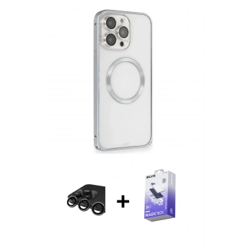 MARSİLYAN™- iPhone 15 Pro Max Kılıf Ahenk Işık Serisi - Siyah Bilvis 5in1 5D Magic Hayalet Cam Ekran Koruyucu + Raze Metal Kamera Lens - TMGI