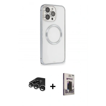 MARSİLYAN™- iPhone 15 Pro Max Kılıf Ahenk Işık Serisi - Siyah Bilvis Hayalet Cam Ekran Koruyucu + Raze Metal Kamera Lens - GS