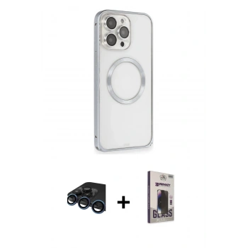 MARSİLYAN™- iPhone 15 Pro Max Kılıf Ahenk Işık Serisi - Siyah Bilvis Hayalet Cam Ekran Koruyucu + Raze Metal Kamera Lens - LT