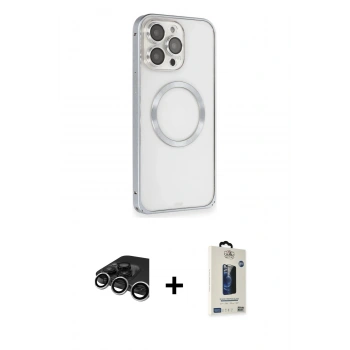 MARSİLYAN™- iPhone 15 Pro Max Kılıf Ahenk Işık Serisi - Siyah Bilvis Hayalet Cam Ekran Koruyucu + Raze Metal Kamera Lens - GS