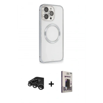 MARSİLYAN™- iPhone 15 Pro Max Kılıf Ahenk Işık Serisi - Siyah Bilvis Hayalet Cam Ekran Koruyucu + Raze Metal Kamera Lens - TMGI