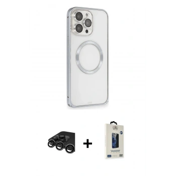 MARSİLYAN™- iPhone 15 Pro Max Kılıf Ahenk Işık Serisi - Siyah Bilvis Hayalet Cam Ekran Koruyucu + Raze Metal Kamera Lens - TMGI