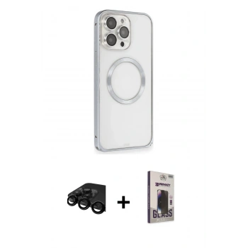 MARSİLYAN™- iPhone 15 Pro Max Kılıf Ahenk Işık Serisi - Siyah Bilvis Hayalet Cam Ekran Koruyucu + Raze Metal Kamera Lens - SH
