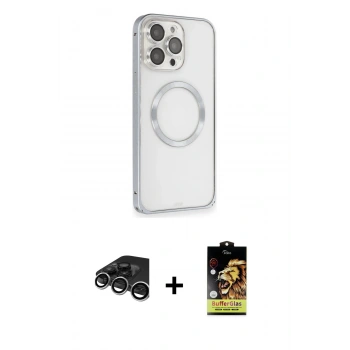MARSİLYAN™- iPhone 15 Pro Max Kılıf Ahenk Işık Serisi - Siyah Buffer Cam Ekran Koruyucu + Raze Metal Kamera Lens - GS
