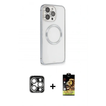 MARSİLYAN™- iPhone 15 Pro Max Kılıf Ahenk Işık Serisi - Siyah Buffer Cam Ekran Koruyucu + PVD Metal Kamera Lens - GS