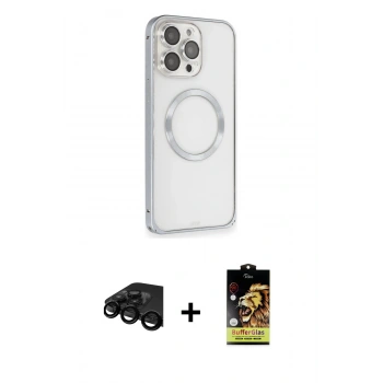 MARSİLYAN™- iPhone 15 Pro Max Kılıf Ahenk Işık Serisi - Siyah Buffer Cam Ekran Koruyucu + Raze Metal Kamera Lens - SH